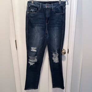 Judy Blue Dark Wash Straight Leg Distressed Jeans
